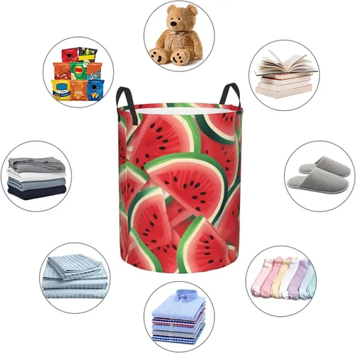 Vista 6 de Watermelon Slice print Circular Hamper Waterproof Storage Bin Organizer Basket Laundry Hamper With Handles For Clothes Toys Small