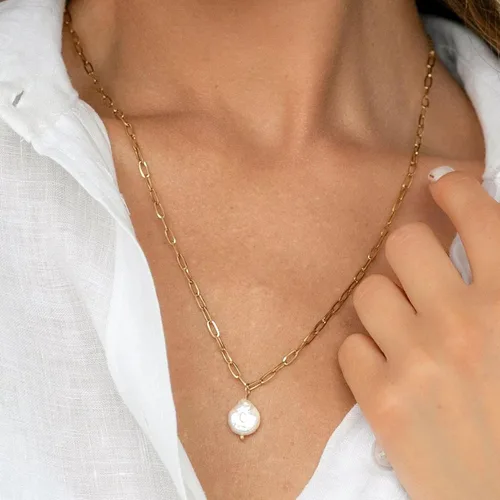 Vista 3 de Collares de perlas para mujer, chapado en oro de 14 quilates, hecho a mano, delicado collar de cadena de perlas de agua dulce, collar con colgante