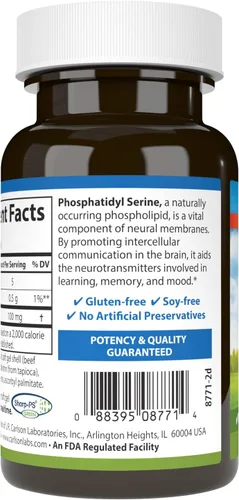 Vista 3 de Carlson - Fosfatidilserina, 100 mg, sin OMG, función cerebral, 90 cápsulas blandas