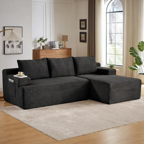 Vista 34 de Sofá modular Cloud de 97 pulgadas, moderno sofá deshuesado con diván, asiento profundo, sofá modular en forma de L, sofás de espuma de pana