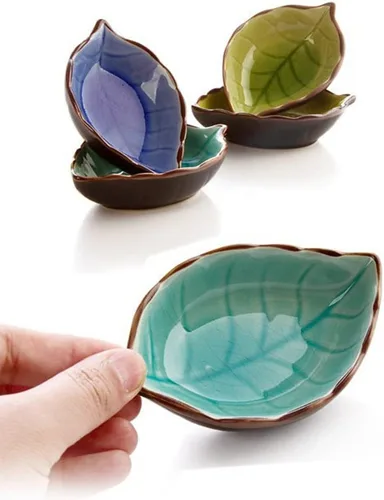 Vista 2 de 4 cuencos creativos en forma de hoja de cerámica para salsa de soja, platos de frutas pequeñas, postre aperitivo, platos para servir, vajilla