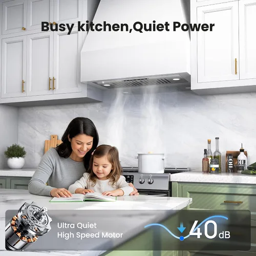 Vista 6 de VIKIO HOME Campana Extractora Empotrable de 30 Pulgadas, 980 CFM Campana de Ventilación de Cocina Integrada, Convertible con Conductos/Sin