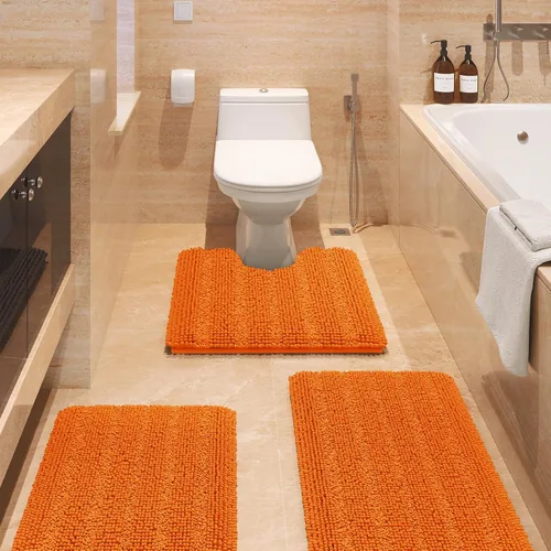 Vista 92 de ACCUMTEK - Juego de alfombras de baño a rayas beige de 3 piezas, ultrasuaves, antideslizantes de chenilla, alfombras de baño mullidas y absorbentes