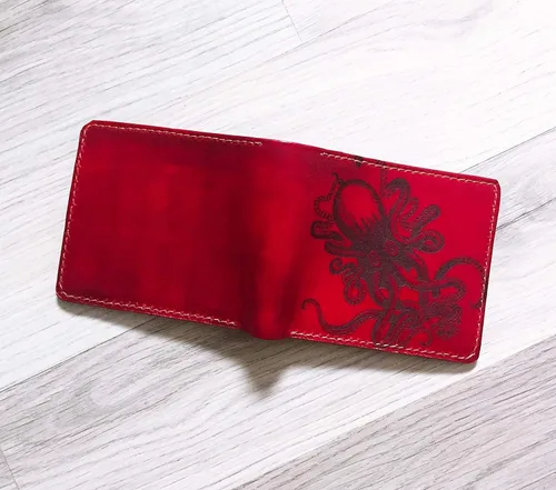Vista 2 de Personalized Octopus Ocean leather handmade mens wallet bifold minimalist slim front pcoket engraved anniversary gifts
