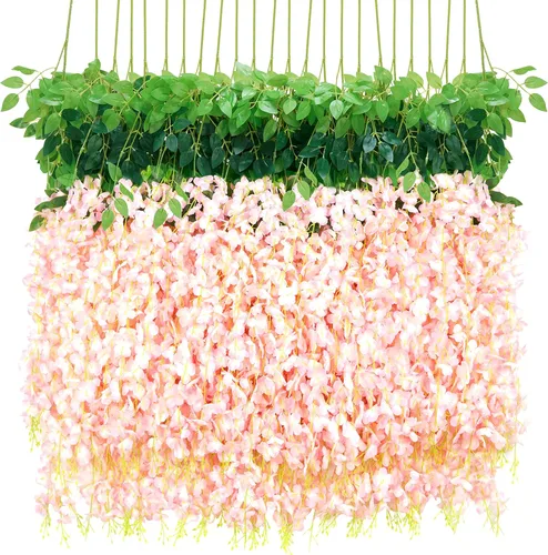 Vista 18 de BLEUM CADE 10 Piezas Flores Colgantes de Glicina Falsa Negra, 3.6 Pies/Pieza Guirnalda de Glicina Artificial, Flores Colgantes para Boda Fiesta