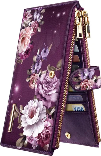 Vista 33 de Billetera de mujer con bloqueo RFID de gran capacidad, organizador multitarjetas, billetera plegable para mujer con bolsillo con cremallera