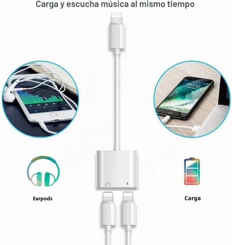 Vista 4 de [Certificado Apple MFi] Divisor de adaptador de auriculares para iPhone, 2 en 1, cargador Lightning doble, adaptador de audio auxiliar para iPhone