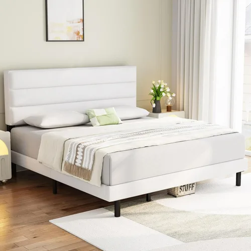 Vista 8 de IYEE NATURE Base de cama de tamaño matrimonial con cabecero, plataforma resistente con soporte de listones de madera, sin somier, base de colchón