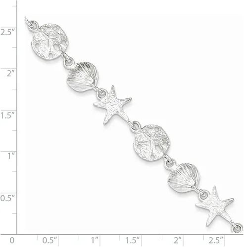 Vista 2 de Pulsera de plata de ley con conchas marinas, estrella de mar y dólar de arena, 7.0in, pinza de langosta