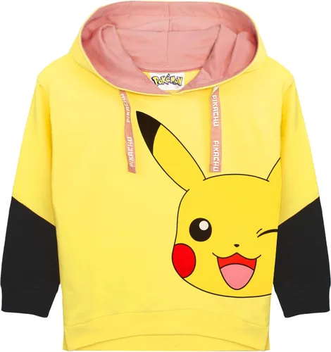 Vista 3 de Pokemon Sudadera con capucha para niñas y niños, color amarillo Pikachu con capucha