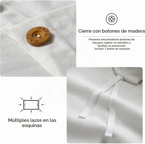 Vista 3 de DAPU - Juego de funda de edredón de lino, mezcla de lino y algodón francés natural suave y transpirable, 3 piezas - 1 funda de edredón y 2 fundas