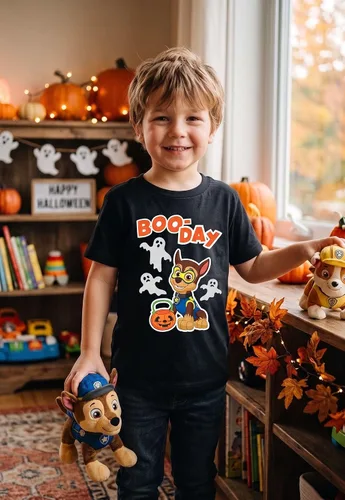 Vista 2 de Tstars Paw Patrol - Camisa de Halloween para niños pequeños, Chase Skye Boo-day / Negro