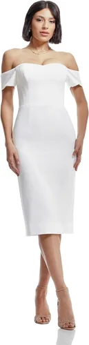 Vista 14 de Dress the Population Vestido para Mujer Bailey de Hombros Descubiertos Escote Corazón Ajustado Midi Tubo Negro