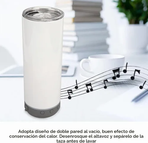 Vista 2 de Vaso de sublimación de 20 onzas, tazas aisladas de acero inoxidable 304, termos de doble pared al vacío desmontable con altavoz y luces LED, vaso