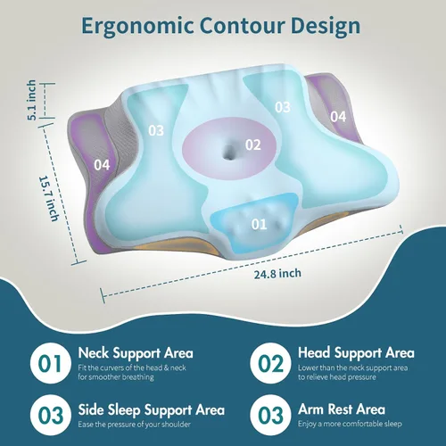Vista 3 de Ylekto Almohada cervical para el cuello para aliviar el dolor, almohadas ergonómicas de espuma viscoelástica para dormir, almohada refrescante