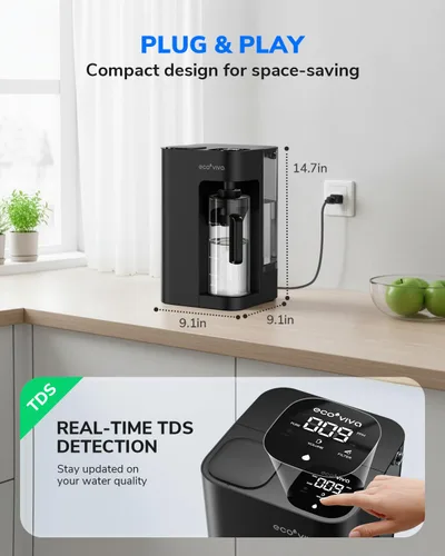 Vista 2 de Ecoviva Mate 3 - Filtro de agua de ósmosis inversa para encimera, sistema de filtración de agua de ósmosis inversa de 8 etapas con jarra de agua