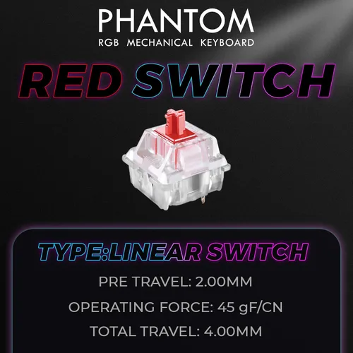 Vista 3 de TECWARE Teclado mecánico para juegos Phantom de 87 teclas RGB Interruptor rojo Outemu Iluminación LED de color de 16.8 M 18 preestablecidos Baja