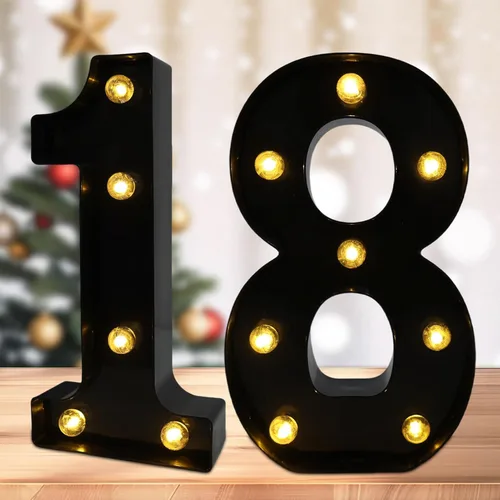 Vista 27 de Números de marquesina LED, números iluminados 2025 para fiestas, letras pequeñas iluminadas, número iluminado a pilas para cumpleaños o decoración