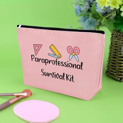 Vista 5 de Paraprofessional - 2 bolsas de maquillaje para regalo de agradecimiento para paraeducador, profesor, asistente, 2 piezas, bolsa de cosméticos, día