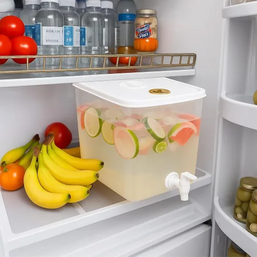Vista 5 de Dispensador de bebidas para refrigerador, dispensador de bebidas de plástico con espita, recipiente de jugo sellado con pantalla de filtro, jarra