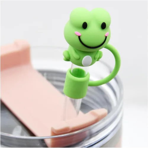 Vista 3 de 2 fundas de popote de rana verde para copa Stanley, fundas de silicona compatibles con tazas Stanley, toppers para vasos Stanley de 30 oz/40 onzas