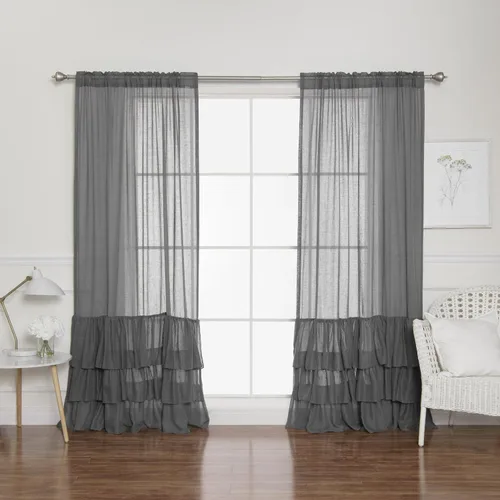 Vista 12 de Best Home Fashion Juego de 2 cortinas superpuestas de lino sintético de tul transparente con bolsillo para barra, filtro de luz, para sala de estar