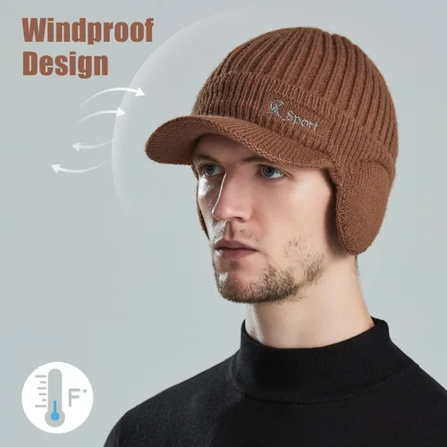 Vista 6 de BAVST Gorro de punto para hombre, gorro de invierno para mujer, gorras elásticas para exteriores, con forro polar, calentador de orejas