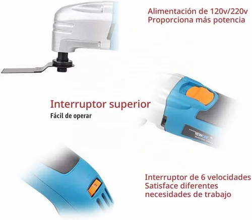 Vista 5 de NEWONE Herramienta oscilante, herramientas eléctricas de 1.8 amperios, kit multiherramienta oscilante de velocidad variable con 20 accesorios