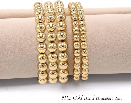 Vista 5 de Juego de 5 pulseras de perlas sintéticas para mujer, pulseras elásticas de cuentas para dama de honor, novia, joyería de fiesta