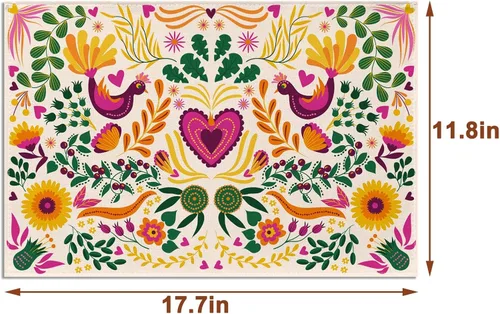 Vista 3 de Sunwer Juego de 4 manteles individuales de fiesta mexicana, diseño floral de Cinco de Mayo, decoración de fiesta del Día de los Muertos, decoración