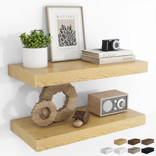 Vista 14 de RICHFOCUS Estantes flotantes de 8 pulgadas para estantes cuadrados de pared para dormitorio, cocina, baño, estante flotante de madera rústica