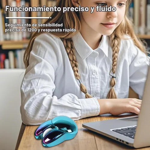 Vista 5 de Ratón inalámbrico Bluetooth lindo conejito de doble modo ratón portátil pequeño 2.4G ratón óptico con receptor USB silencioso azul Kawaii conejo