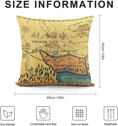 Vista 2 de Funda de almohada con diseño de mapa de la ponderosa de Bonanza, acogedora funda de almohada cuadrada, decoración del hogar para cama, sofá, sala