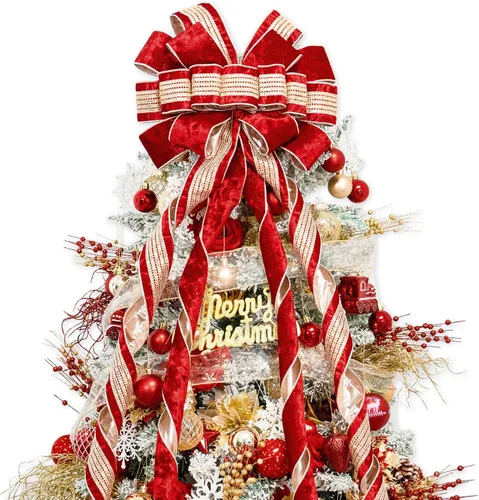 Vista 20 de Hismir Lazo grande de 53 x 13 pulgadas con serpentina de purpurina, lazos decorativos para árbol de Navidad, corona, puerta, festival, decoración