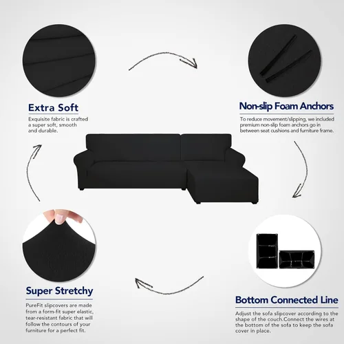 Vista 4 de PureFit - Fundas superelásticas para sofá modular en L, 2 fundas de elastano antideslizantes con borde elástico, ideal para niños y mascotas