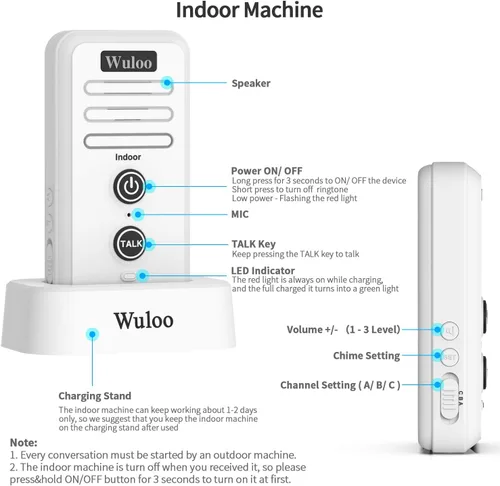 Vista 5 de Wuloo Timbre de puerta de intercomunicador inalámbrico para intercomunicador doméstico (1 y 1 blanco)