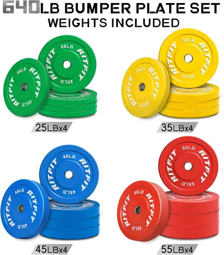 Vista 2 de RitFit Color Coded Bumper Plate, Olympic Bumper Plate for Barbell, 2-Inch Bumper Weight Plates With Steel Insert, rubber weight plates for Strength