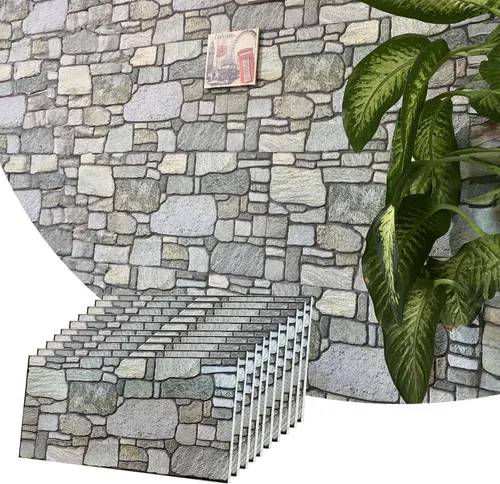 Vista 20 de Dundee Deco Paneles de pared 3D: revestimiento de pared marrón cobre con aspecto de piedra sepia, revestimiento de espuma de poliestireno