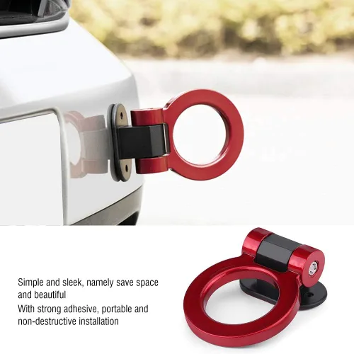 Vista 5 de Kit de gancho de remolque de carreras, correa de remolque para parachoques delantero y trasero, anillo de remolque para parachoques de automóvil
