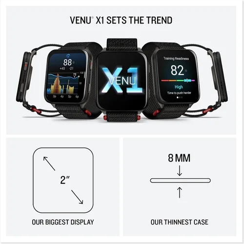 Vista 7 de Garmin® Venu® X1, Reloj inteligente GPS delgado y ligero, pantalla AMOLED, funciones avanzadas de salud y fitness, negro con respaldo de caja