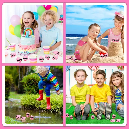 Vista 7 de Liliful 200 juegos de mini juguete de baño de cerdo de goma con gafas de sol flotador rosa y cerdo chillón juguetes para la bañera para baby shower