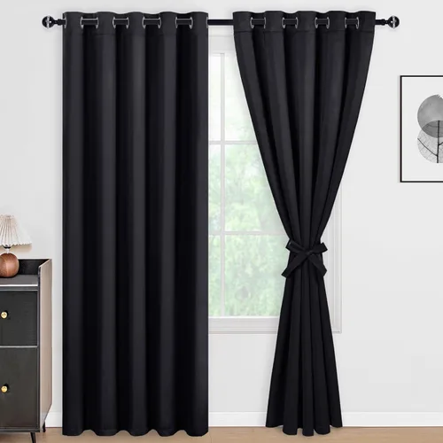 Vista 140 de DWCN - Cortinas 100% opacas para dormitorio con forro negro, cortinas de ventana de doble capa con aislamiento térmico que oscurecen toda la Azul
