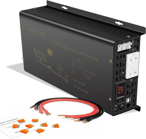 Vista 4 de Inversor de corriente de onda sinusoidal pura de 3000 W, 24 VCC a 120 VCA, 6000 W, pico de arranque suave integrado, 2 salidas de CA duales de CA 2