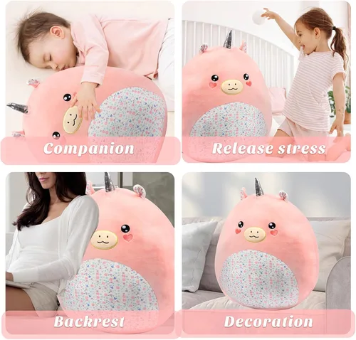 Vista 6 de Almohada grande de felpa de unicornio de 20 pulgadas con vientre floral, lindo juguete de peluche suave para abrazar, animal de peluche jumbo