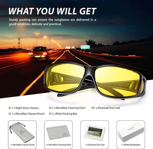 Vista 7 de URUMQI Gafas de conducción de visión nocturna para hombres y mujeres, lentes polarizados antirreflejos, lentes de alta definición amarillas
