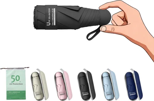 Vista 13 de BAODINI Mini paraguas de viaje con protección solar UV, tamaño compacto de 1 paquete azul oscuro