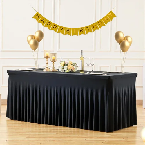 Vista 41 de Manteles de mesa de elastano azul bebé de 6 pies para mesas rectangulares, sin arrugas, rectangular, elástico, ajustable de 6 pies con falda