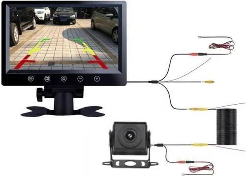 Vista 3 de Monitor de botón táctil resistente de 7 pulgadas + kit de cámara inversa para camiones/autobuses/carretillas elevadoras - Sistema de visión trasera