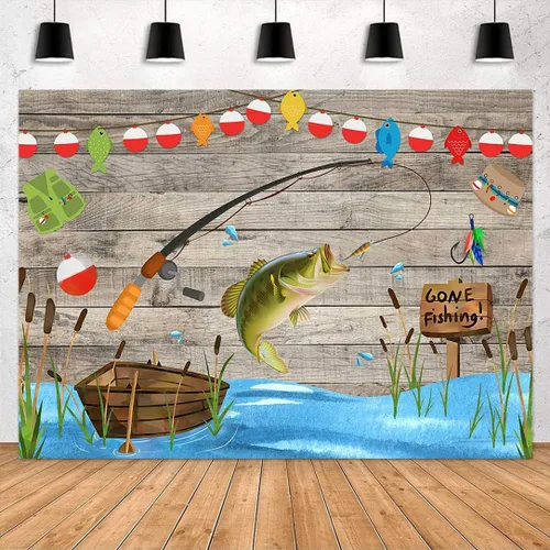 Vista 8 de Avezano Telón de fondo de madera rústica de 5 x 3 pies para fiesta de cumpleaños, aliado de pescado, niños, baby shower, fotografía, fondo
