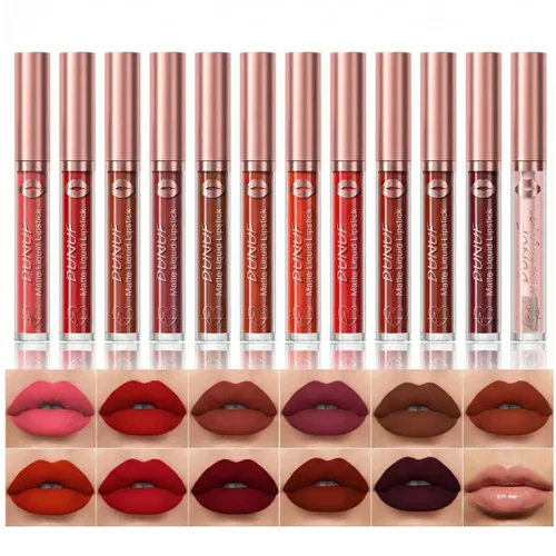 Vista 8 de Juego de brillo labial de 12 colores para mujer, esmalte labial hidratante brillante con alto pigmento, juego de tinte labial hidratante